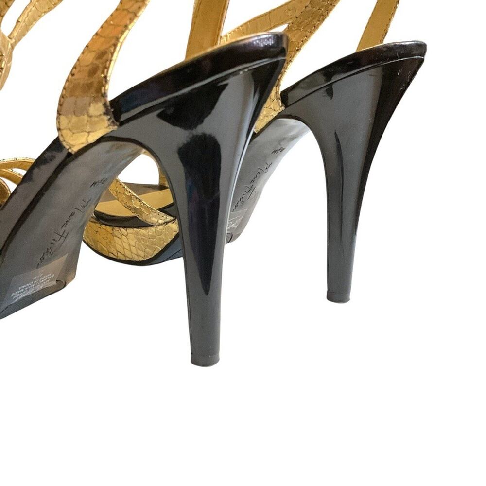Marc Fisher Sandal SZ 8.5 Women Gold Belia Ankle Strap Heel Snakeskin-Flaw - Picture 6 of 14